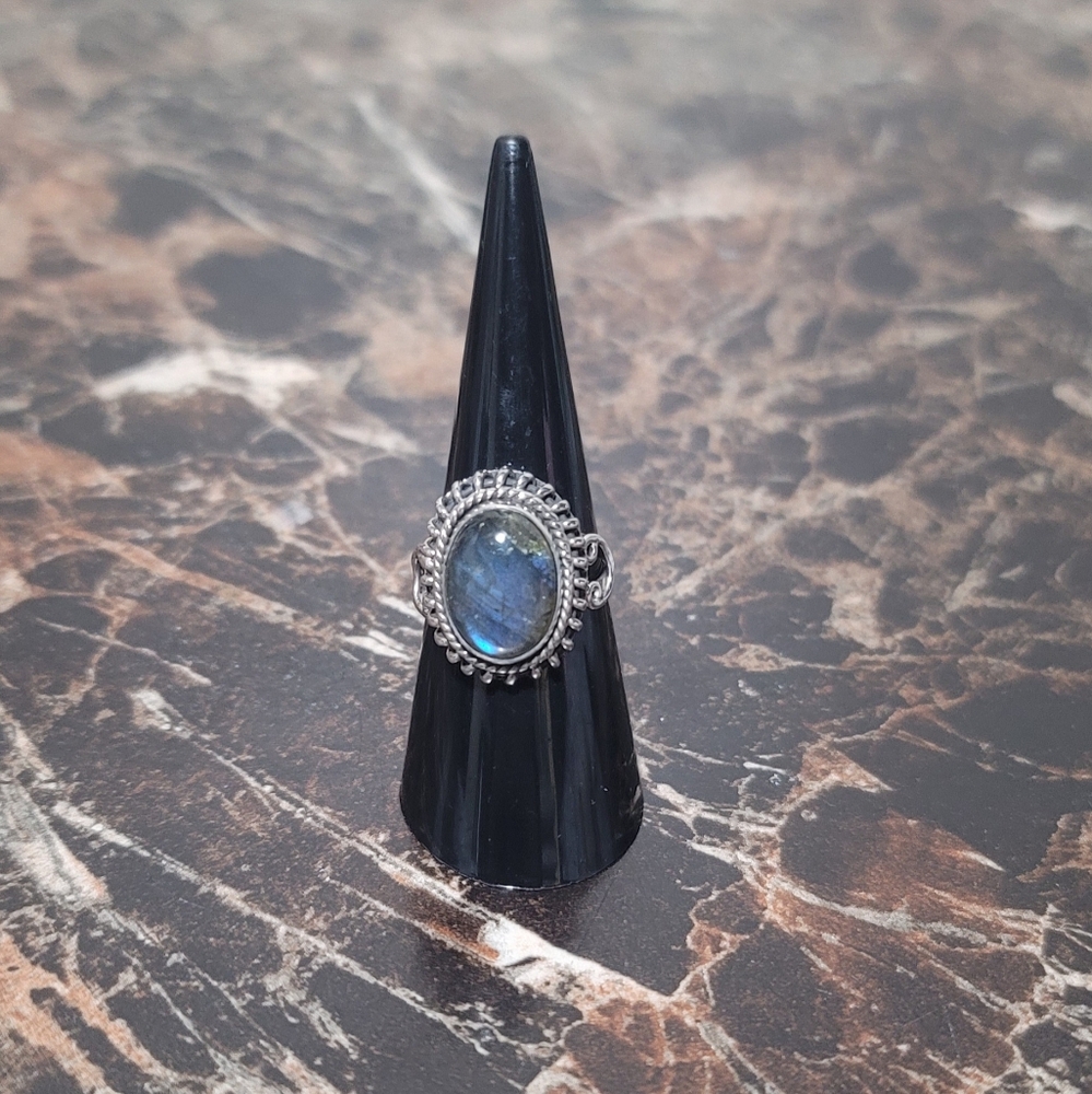 (SOLD) Silver and Blue Gemstone Ring 7